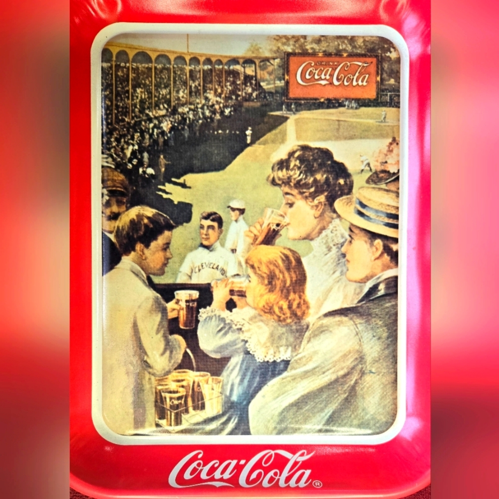 Coca Cola Company Baseball Themed Metal Serving Tray -  1989